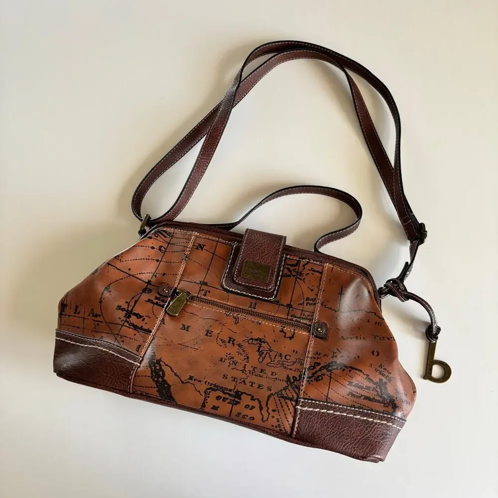 B.O.C Born Concepts World Map Faux Leather Purse Over The Shoulder Handbag Boho
